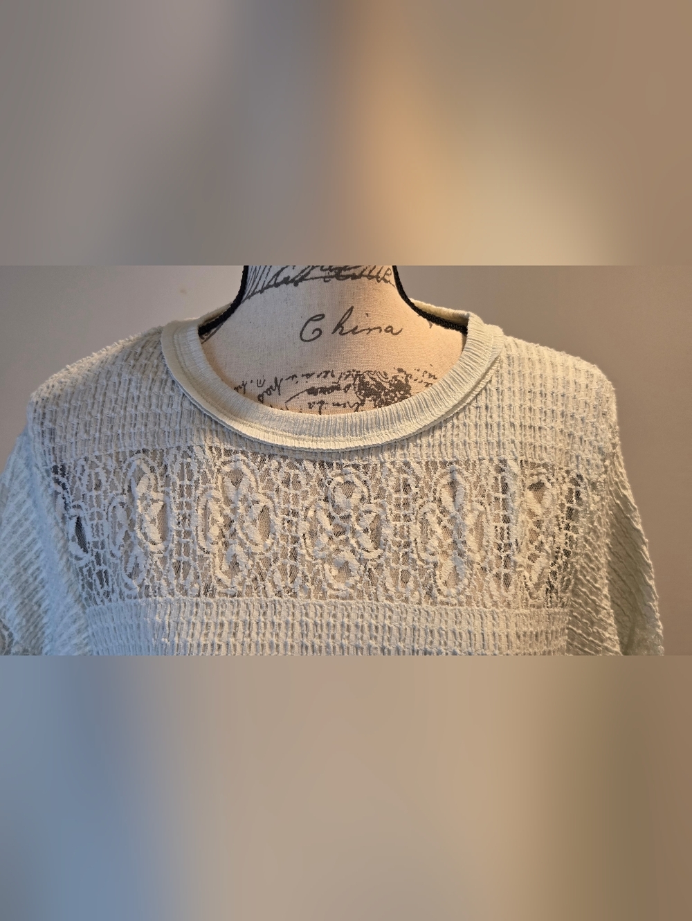 Free People Lace Stripe Knit Peplum    Top - Light Mint Size M. - Picture 9 of 16